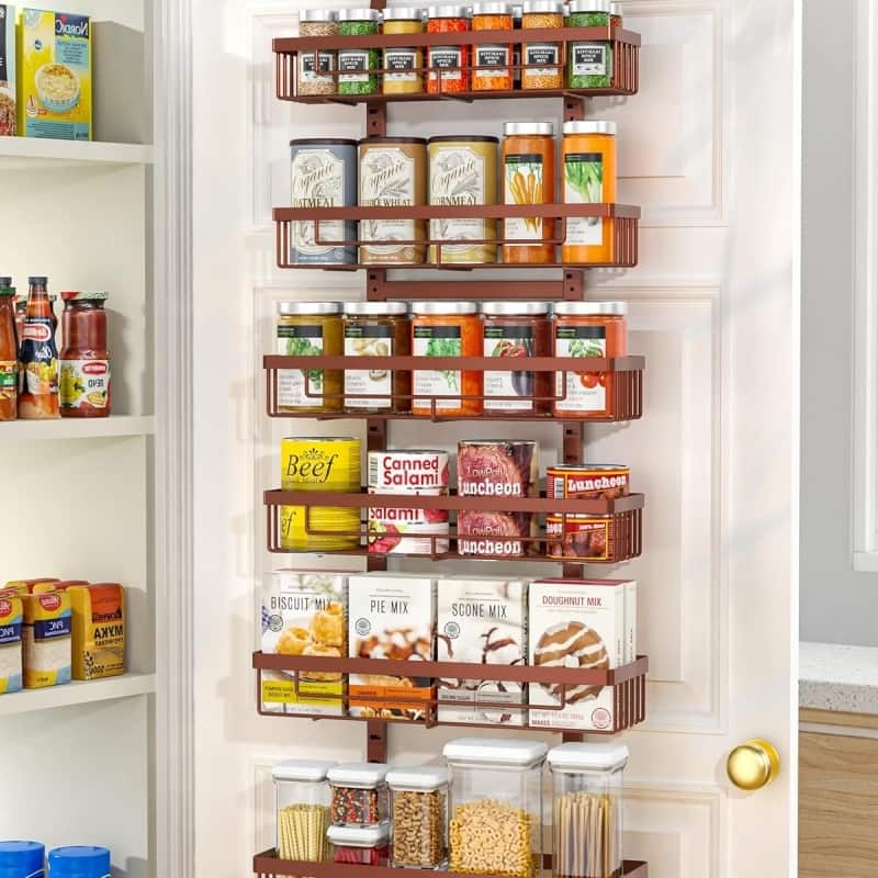 6 Tier Over the Door Food Storage Cabinet Organizer Black Hanging Kitchen Basket - 5.1"D x 15.3"W x 59"H