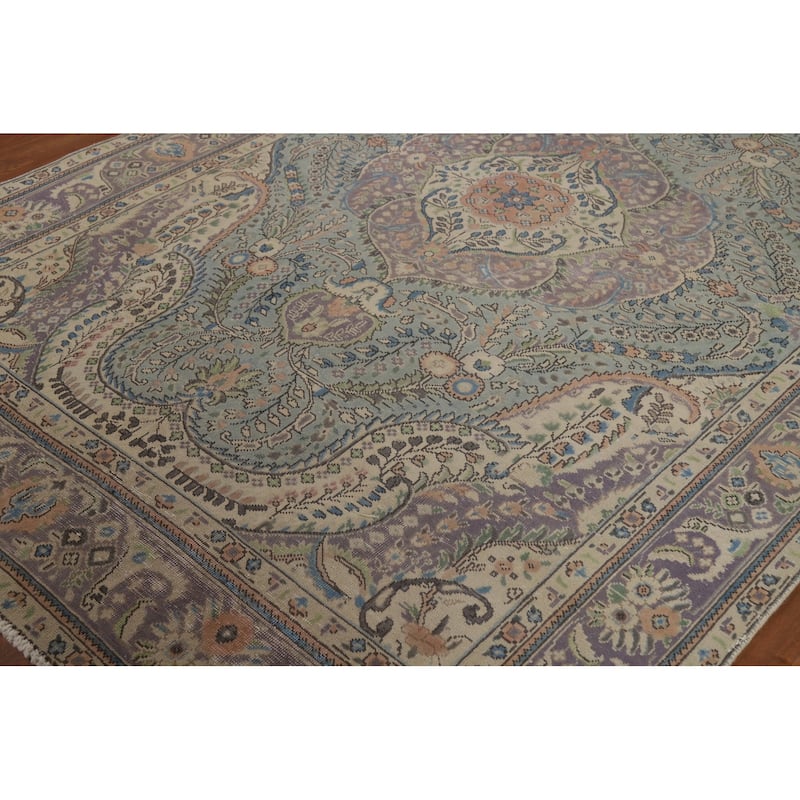 Flora Blue Tabriz Persian Area Rug Traditional Handmade Wool Carpet - 6'6"x 9'5"