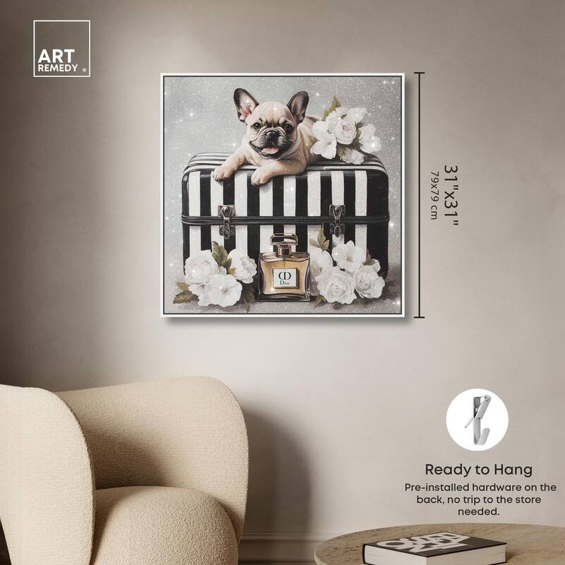 Frenchie Luggage Flowers Canvas by Art Remedy