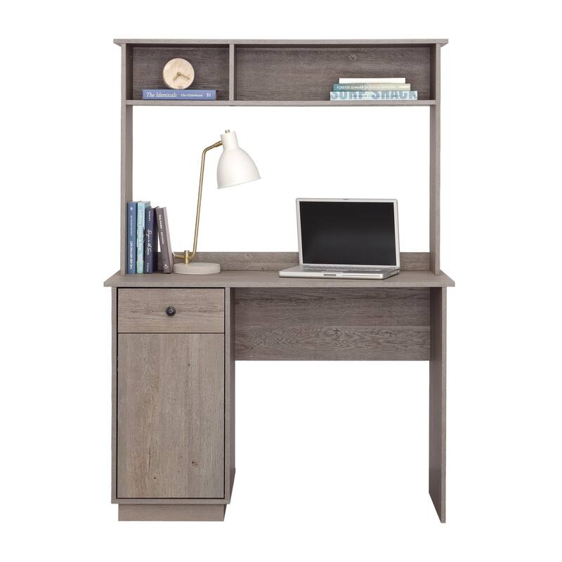 Wood Desk with Hutch, Gray
