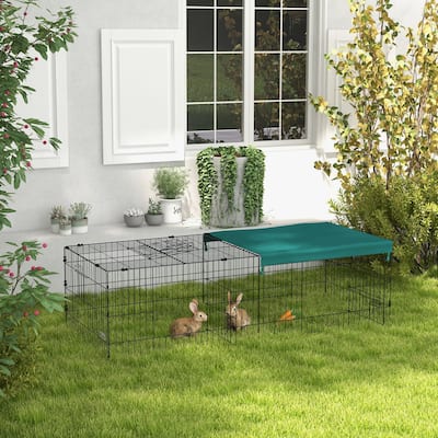 Green-Black Small Animal Cage with Steel Frame, Roof and Multiple Gates - 72.75" W x 29.5" D x 19.7" H