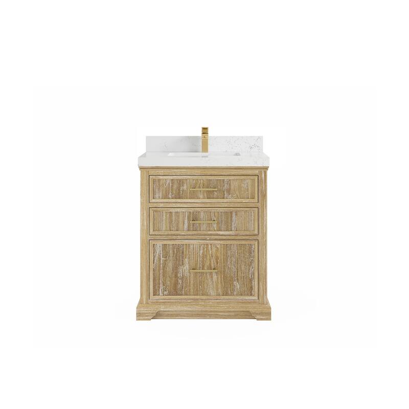 Willow Collections 30 x 22 Alys Solid Teak Wood Single Sink Bathroom Vanity with Quartz or Marble Countertop - 2"Empira White - Whitewashed
