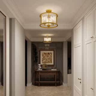 Modern Transitional 3-light Gold Semi-flush Chandelier with Art Glass - 15