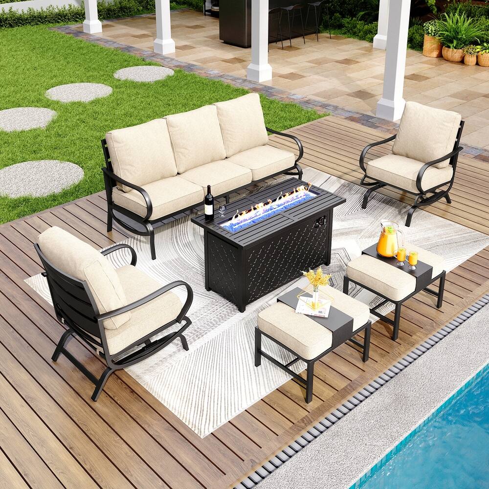 MAISON ARTS Patio Furniture Set 4/6-Piece Outdoor Conversation Set with Gas Fire Pit Table