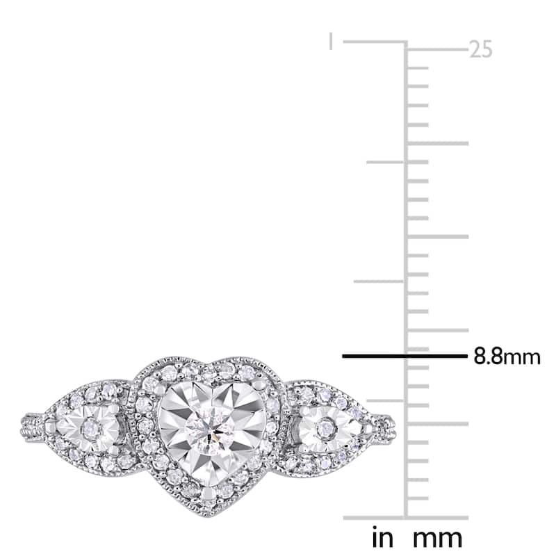 Miadora Sterling Silver 1/3ct TDW Diamond Triple Heart Halo Engagement Ring