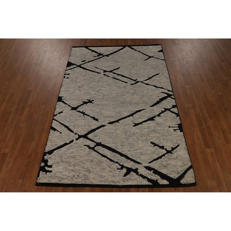 Hand Knotted Oriental 100% Wool Carpet Modern All-Over Beige & Ivories Moroccan Area Rug - 8' 0'' X 5' 2''