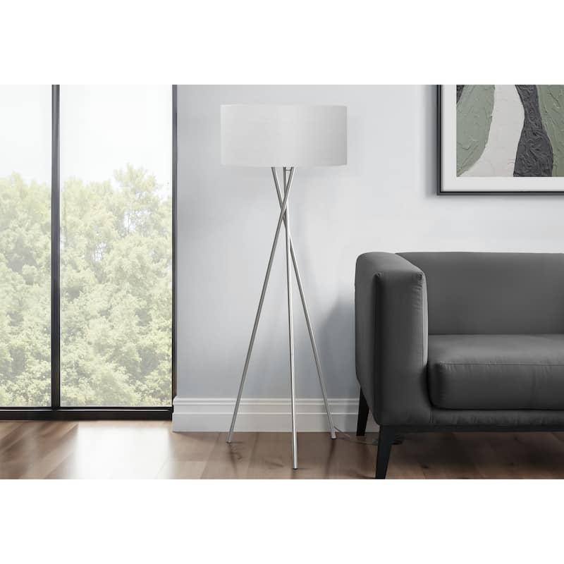 Lighting, 62"h, Floor Lamp, Nickel Metal, Grey Shade, Contemporary - Silver - Silver