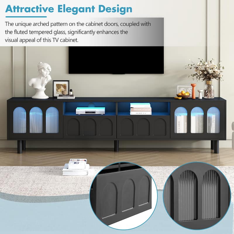 LED TV Stand for Living Room, Entertainment Center for TVs Up to 80" with Wood Legs, Storage Media Console with 2 Drawers