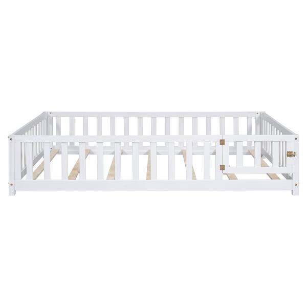 slide 2 of 23, Full Montessori Floor Bed with Fence & Door - Safe & Fun for Kids White