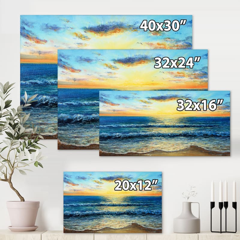 Designart "Morning Light On The Ocean Waves I" Nautical & Coastal Canvas Wall Art Print
