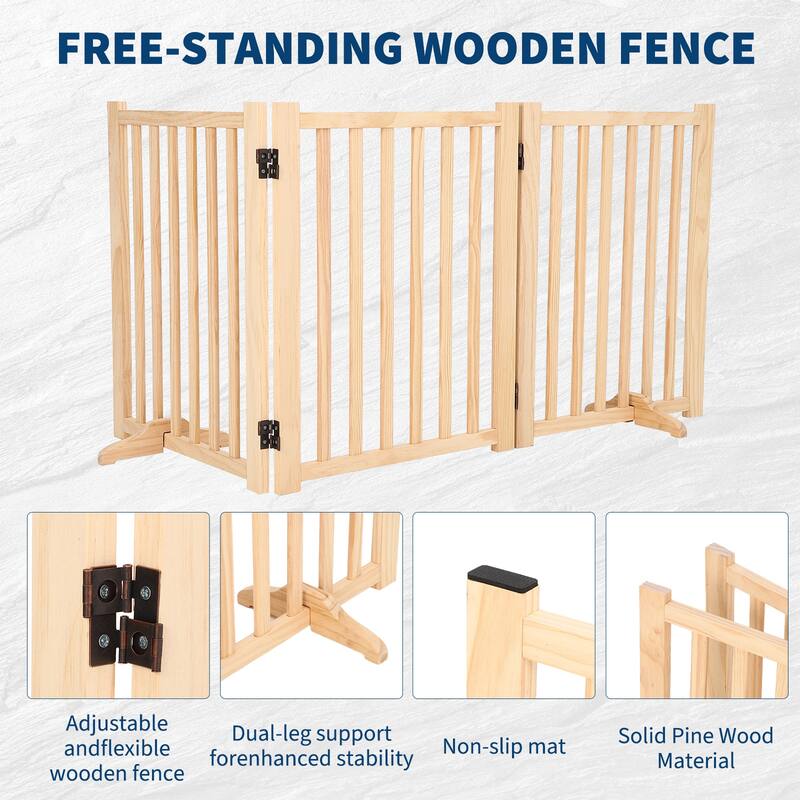 Wooden Freestanding Dog Gate, Collapsible Pet Gate with Support Feet, Indoor Dog Fence for The House,Doorways, Stairs,