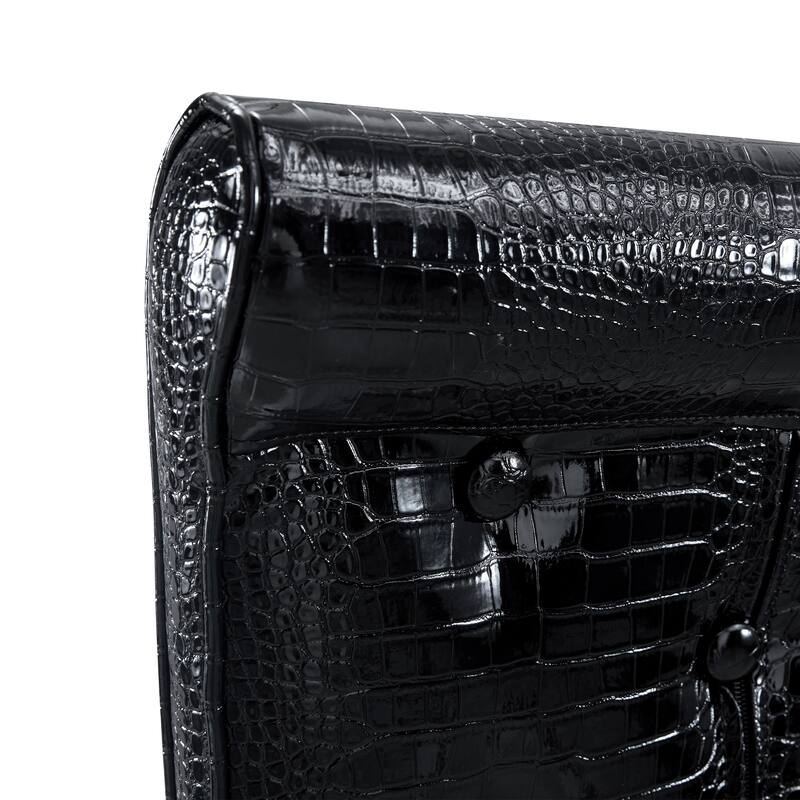 A set of 2 vintage crocodile leather cushioned dining chairs, featuring crystal clasp design and artificial leather design