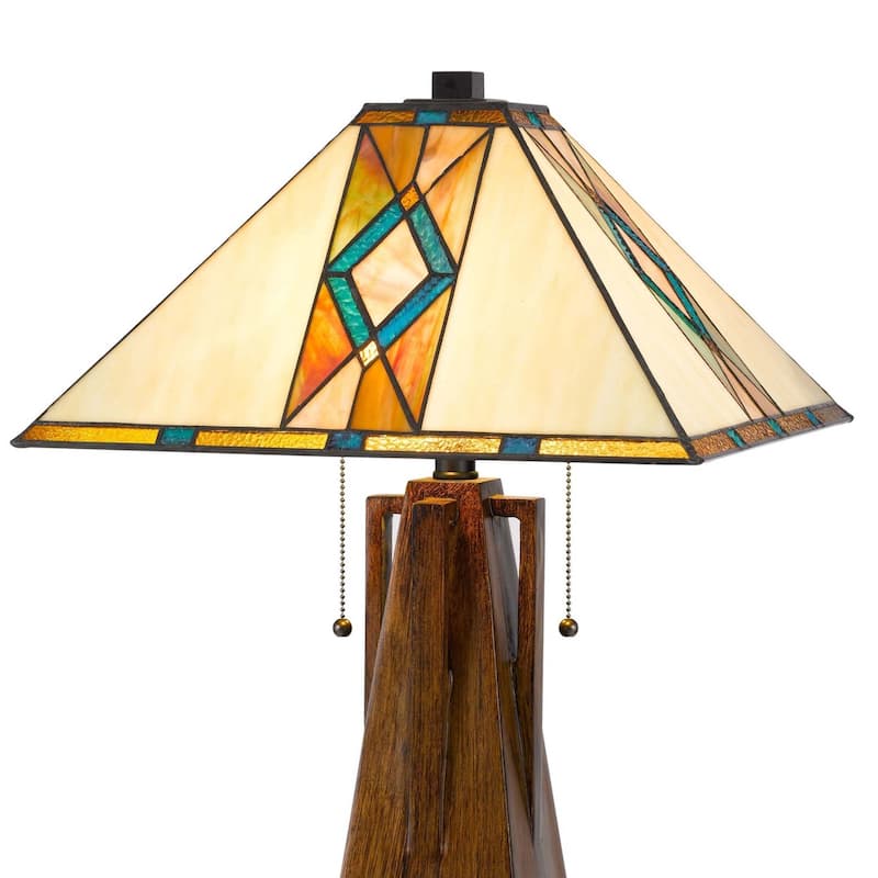 Table Lamp with Tiffany Shade and Geometric Design, Multicolor