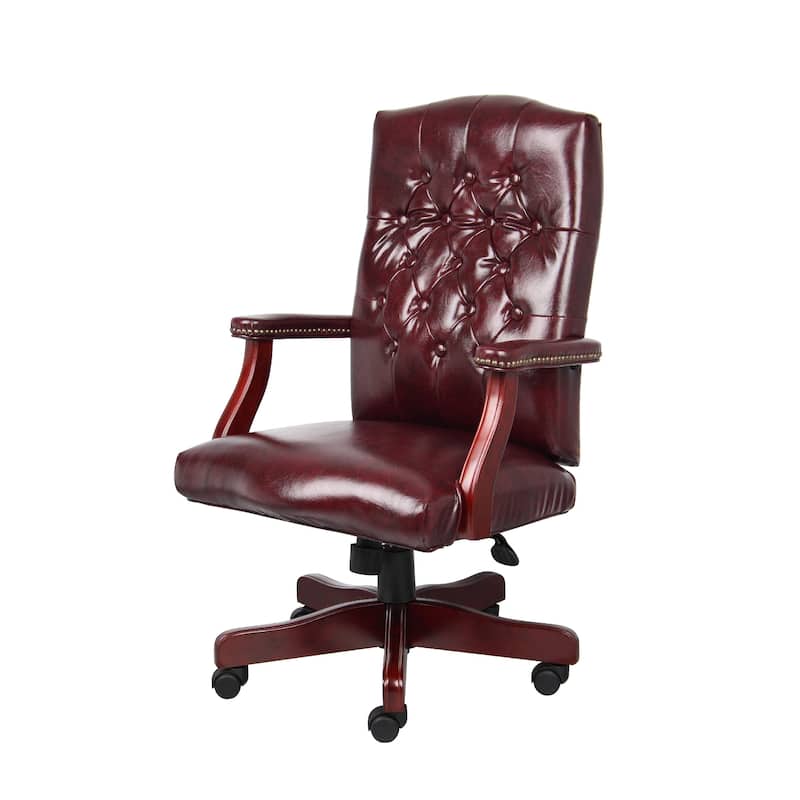 Yuzu Executive Armchair, Gas-Lift Spring-Tilt, Wood Base, Burgundy Vinyl