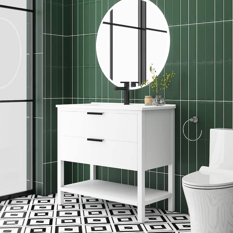 Plywood Freestanding Bathroom Vanity Set with Integrated Sink