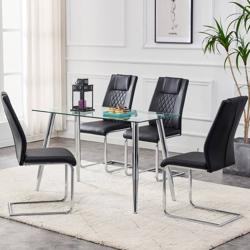 Faux Leather Dining Room Chairs with Upholstered Seat, Modern Kicthen Chairs Armless Accent Chairs with Metal Legs, Set of 4