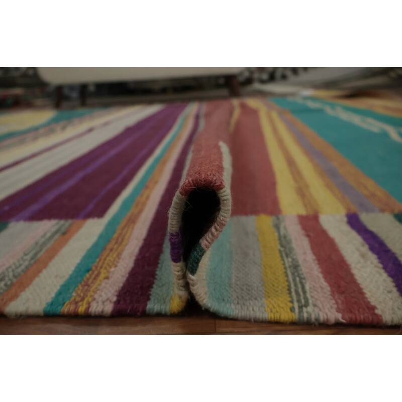 Hand Woven Oriental 100% Wool Carpet Southwestern Tribal Multi-Colored Kilim Area Rug - 10' 1'' X 8' 3''