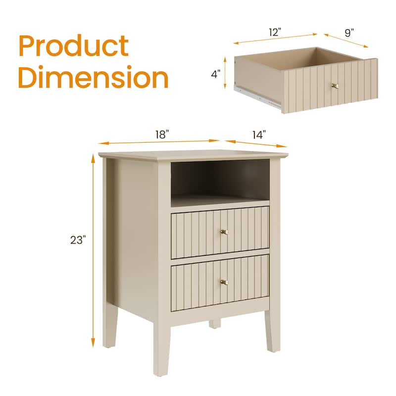2 Drawers Nightstand with Charging Station