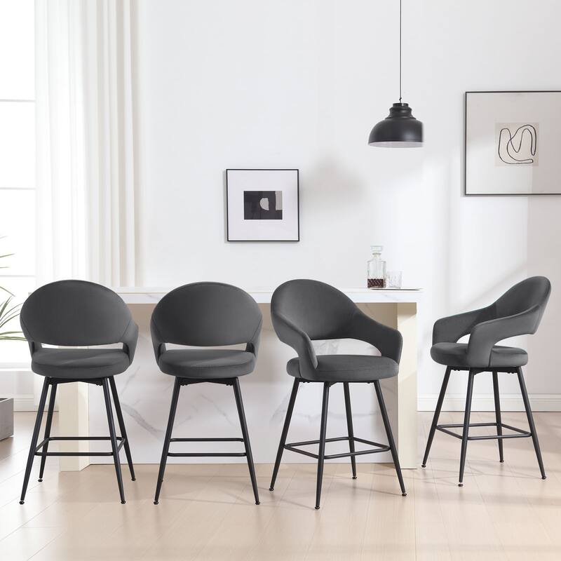 26" Velvet/ Faux Leather Counter Height Swivel Bar Stools Set of 2/4 - 39.2"H x 20.4"W X 22"D - Set of 4 - Fabric/Grey