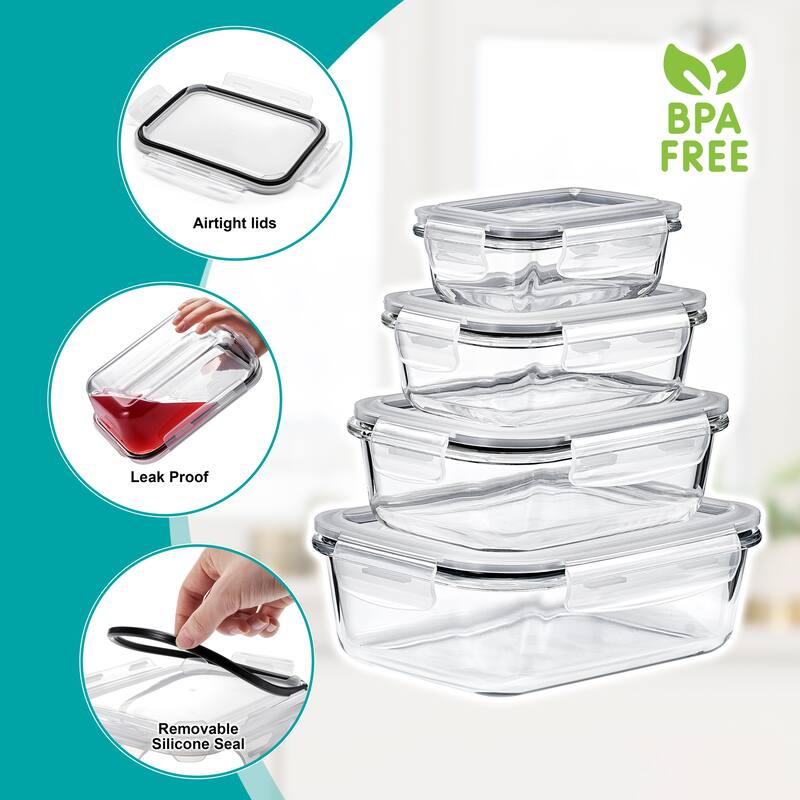 Sorbus 16-Piece Glass Food Storage Containers with Lids - Airtight, Microwave, Fridge, Dishwasher Safe Meal Prep Containers