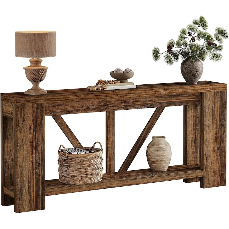 70.9” Brown MDF Entryway Table, 2-Tier Console Table for Living Room