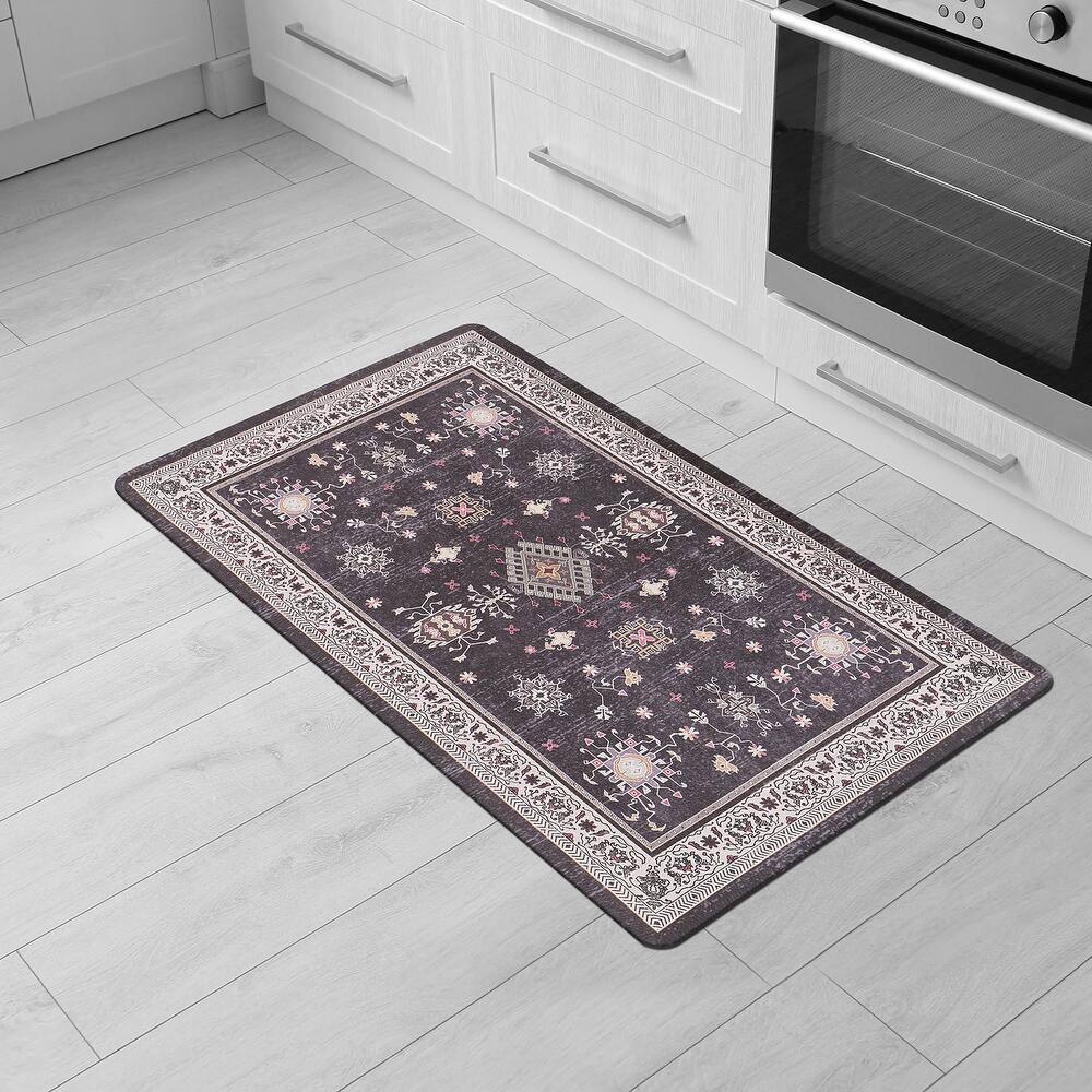 World Rug Gallery Transitional Bordered Cushioned Anti-Fatigue Mat