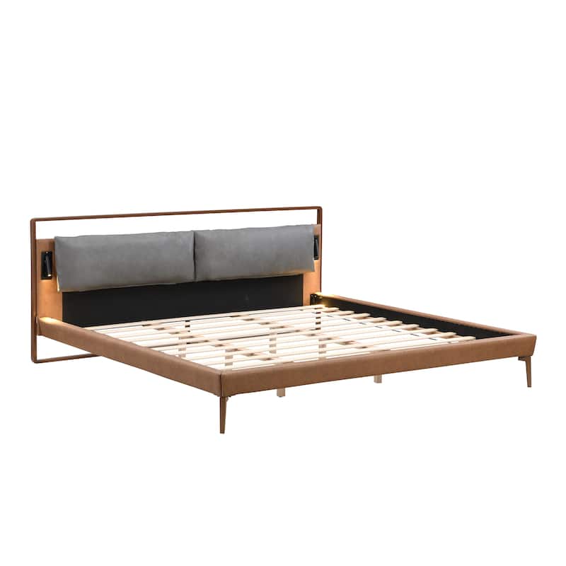 Christopher Knight Home -Barnett Leather Bed with LED Night Lights