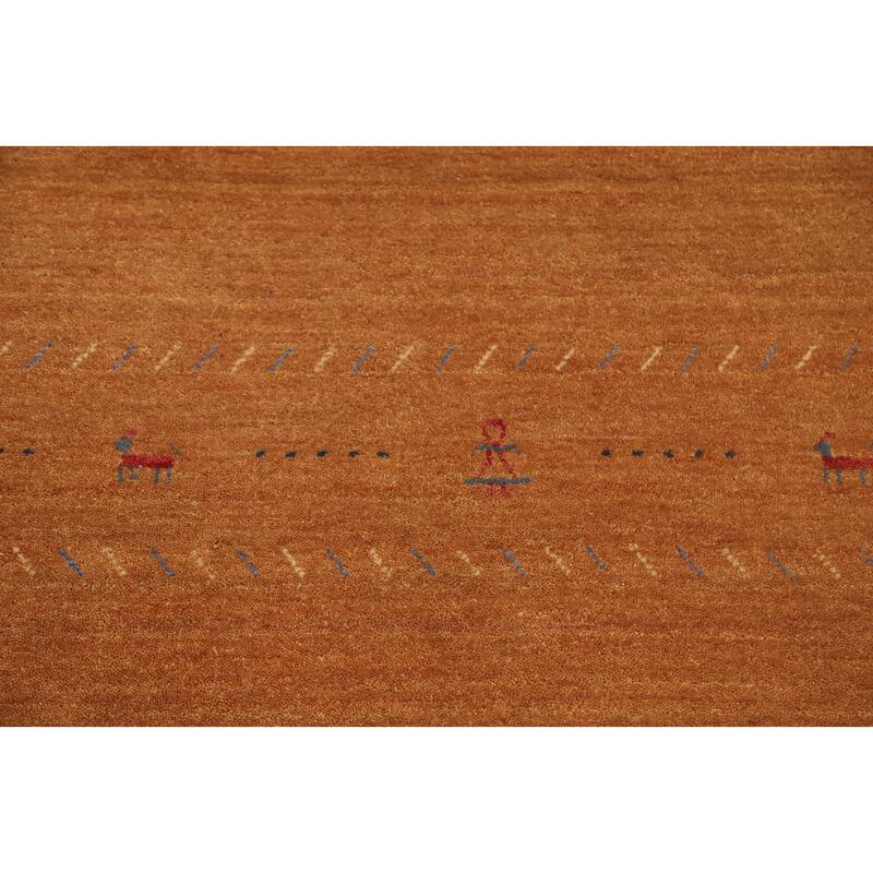 Hand Knotted Oriental 100% Wool Carpet Tribal Animal Pictorial Oranges & Rust Gabbeh Area Rug - 8' 11'' X 8' 11''