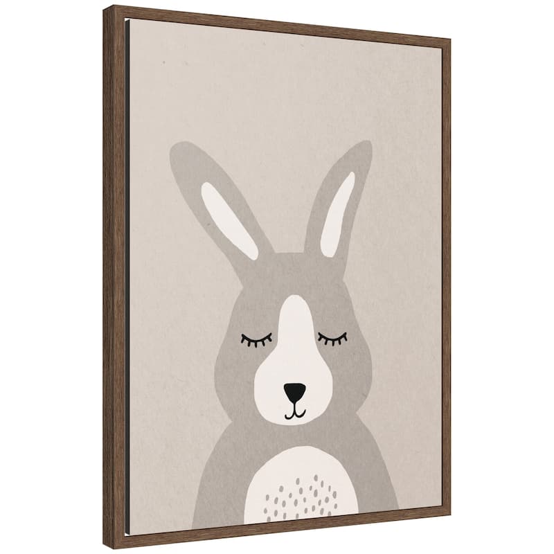 Kate and Laurel Bunny by July Art Prints Framed Canvas Wall Art Print - 18x24 - Walnut