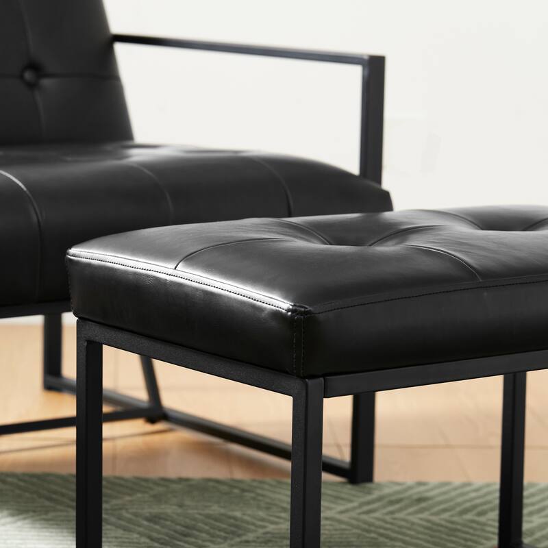 Glitzhome 24"W Modern PU Leather Button-tufted Ottoman Foot Stool