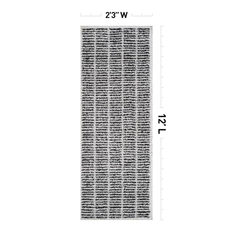 Bohemian Stripe Lines Shag Rug - Textured Surface - Anthracite Dark Gray - Easy to Clean