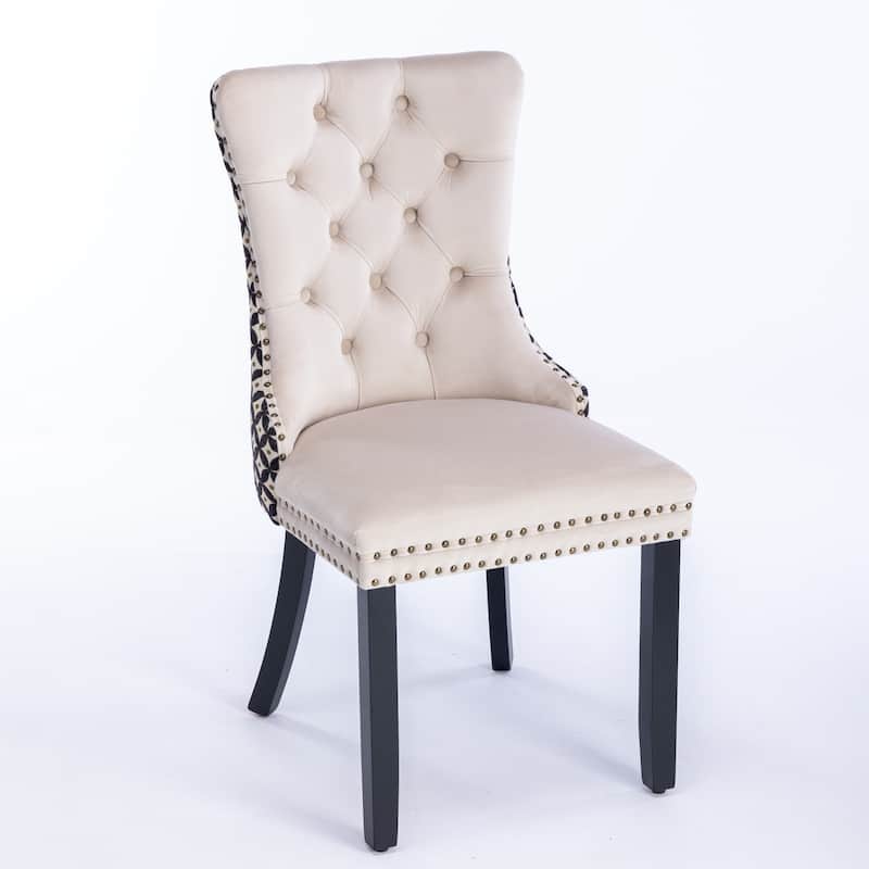 Plaid High Back Tufted Dining Chair, Velvet Soft Cushion Chair with Nailhead Trim Armless Wood Chair, Set of 2