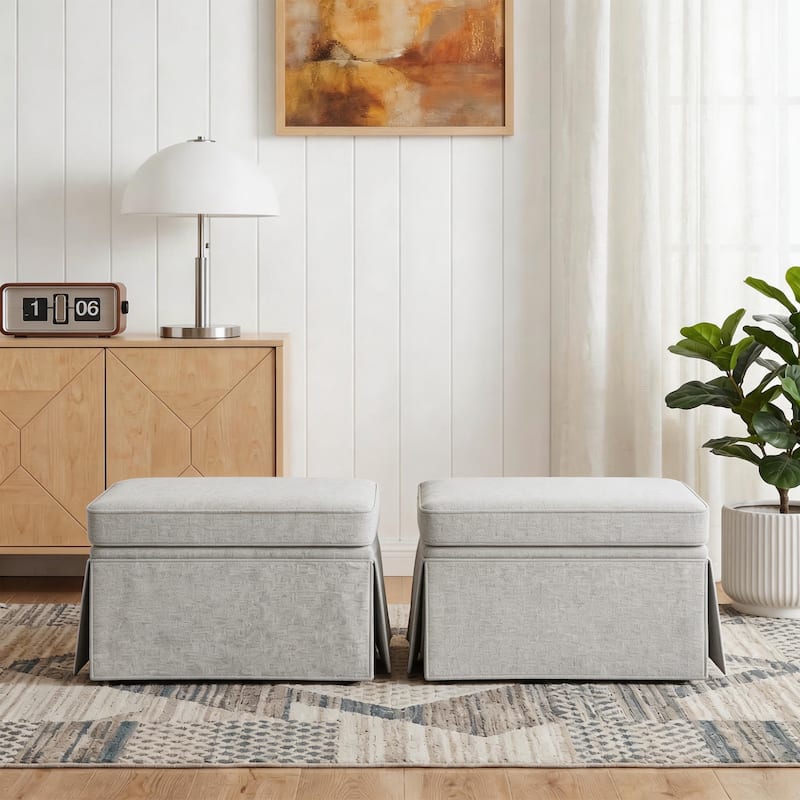 2 Set Rectangle Chenille Upholstered Storage Ottoman
