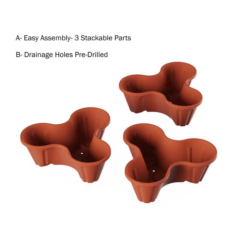 Stacking Planter Tower- 3-Tier Space Saving Flower Pots by Pure Garden (Terracotta Colored) - Set of 3