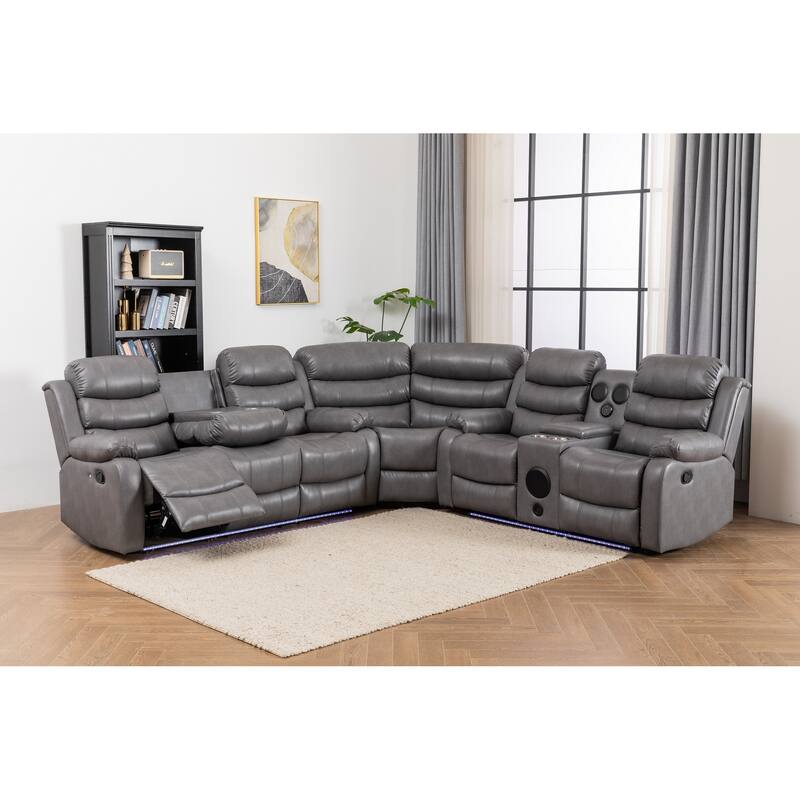 Donivi LED Faux Leather Reclining Sectional With Speakers
