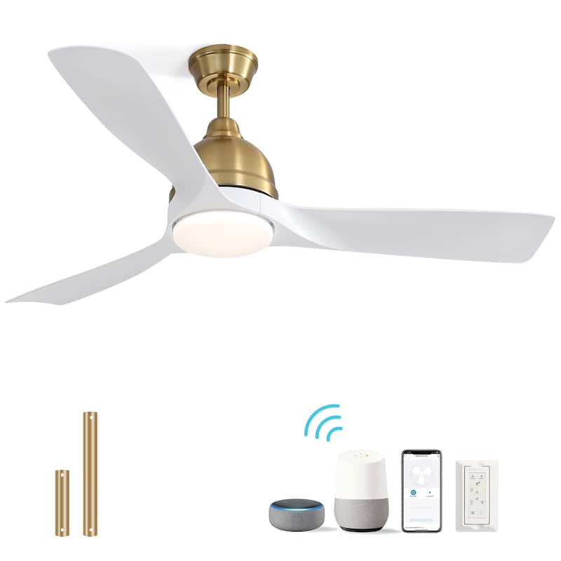 Sofucor 54Inch Modern Ceiling Fan with 3 ABS Blades,6 Speeds, Remote Control,3 Color Dimmable LED Light,Intelligent Control - Gold