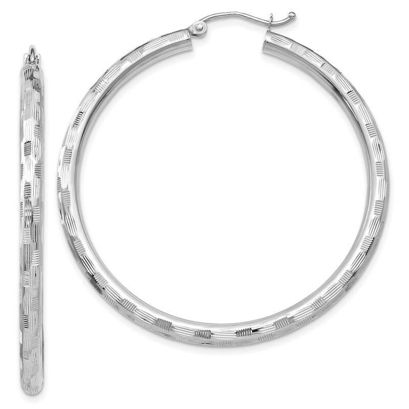 Curata 14k White Gold Textured Checkerboard 45x3mm Hoop Earrings