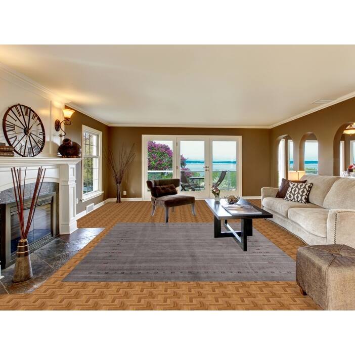 Hand Knotted Oriental 100% Wool Carpet Tribal Animal Pictorial Greys & Charcoal Gabbeh Area Rug - 9' 10'' X 7' 10''
