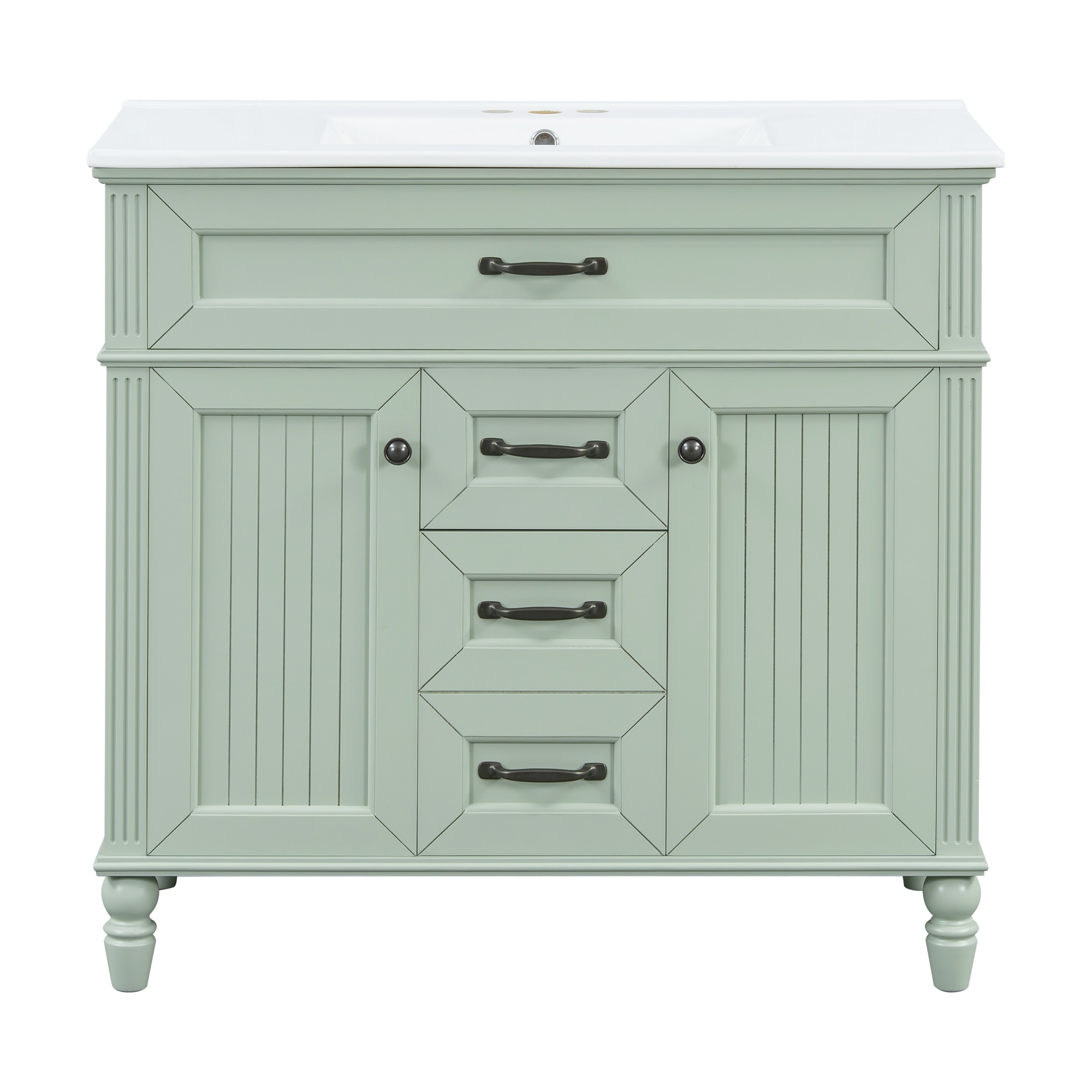 Solid Wood Frame Bathroom Vanity with Ceramic Sink, Freestanding Bathroom Storage Cabinet, 36" Bathroom Sink Vanity Set