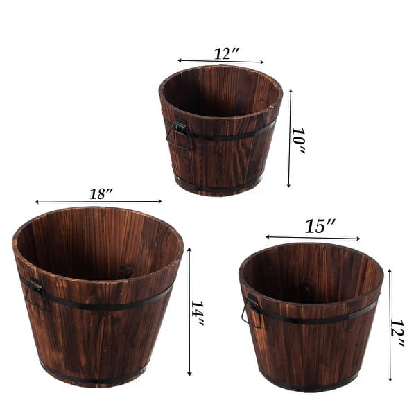 Rustic Wooden Whiskey Barrel Planter with Durable Medal Handles and ...