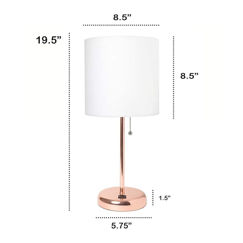 Contemporary Rose Gold Bedside Table Desk Lamp with Drum Shade - 19.5" - White