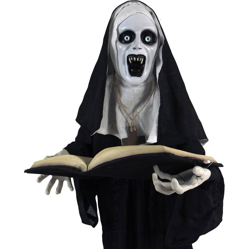 Haunted Hill Farm Life-Size Animatronic Witch, Indoor/Outdoor Halloween Decoration, Flashing Green Eyes, Talking, Battery