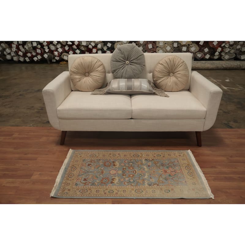 Hand Knotted Oriental 100% Wool Carpet Traditional All-Over Navy Blue & Blues Ziegler Area Rug - 3' 9'' X 2' 0''