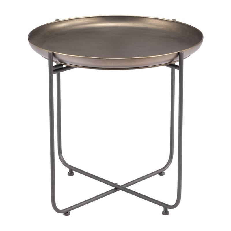 HomeRoots 21" Bronze and Gray Steel Round Cross Legs End Table - 23' X '21.3' X '23