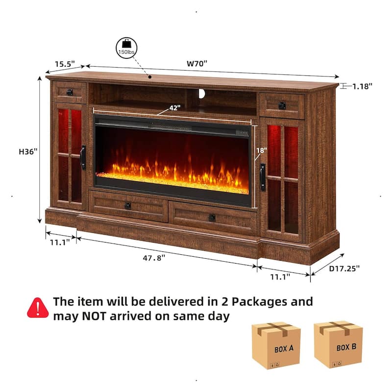 70" Farmhouse Fireplace TV Stand, Entertainment Center, Console Table