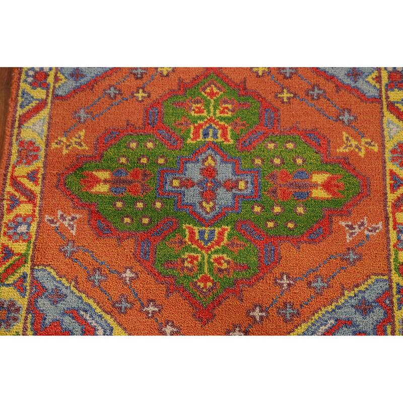 Orange Heriz Serapi Indian Runner Rug Handmade Geometric Wool Carpet - 2'6" x 9'11"