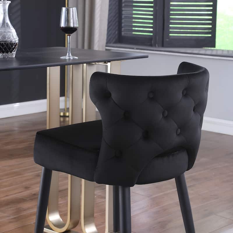 Contemporary Velvet Thick Upholstered Counter Bar Stool Set of 2,with Gold Tipped and Black Metal Legs