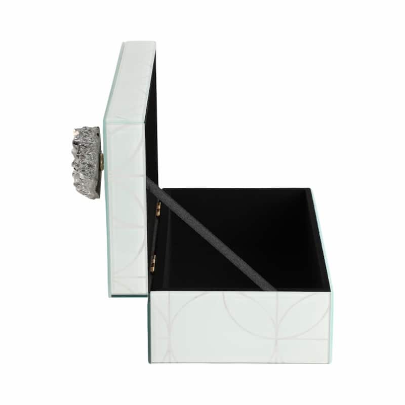 Decorative Glass Sparkly Storage Box with Stone Top - 8"