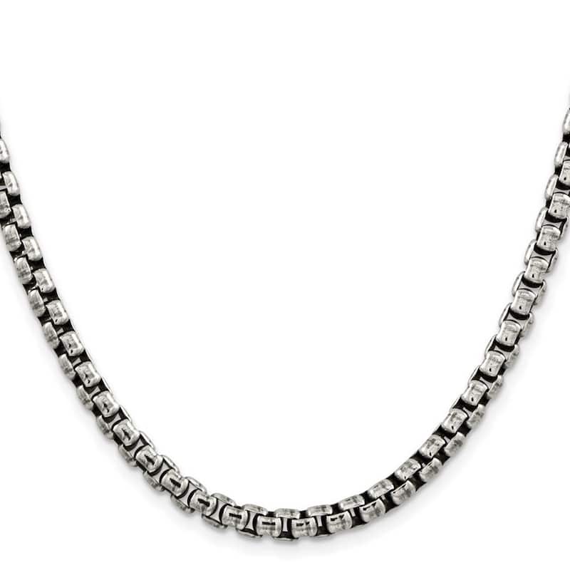 Curata 925 Sterling Silver 5.2mm Round Box Chain Necklace for Men