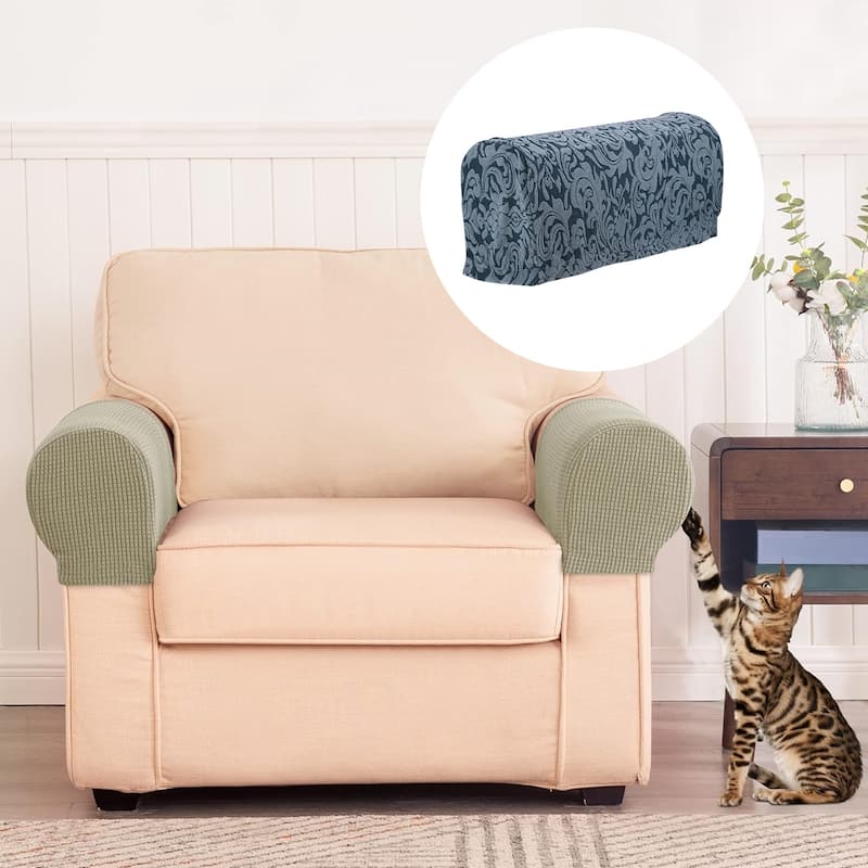 2pcs Stretch Armrest Covers, Couch Armchair Slipcover with Twist Pin - Grey
